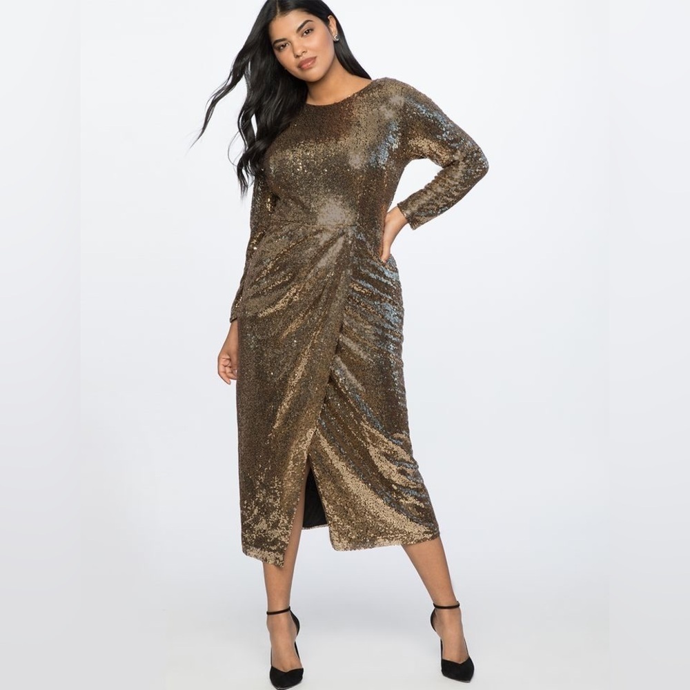 Eloquii Gold Sequin Midi Dress